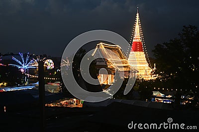 Night time of the most important place of worship When Phra Samut Chedi. Editorial Stock Photo