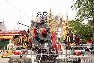 SAMUT SONGKHRAM THAILAND - April 7 : Thao Wessuwan god of giants is one of the great Jatu Maharaj Protector in Wat Chulamanee Editorial Stock Photo