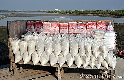 Samut Songkhram, Thailand: Bags of Salt Editorial Stock Photo