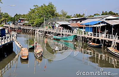 Samut Songkhram, Thailand: Fishing Village & Boats Editorial Stock Photo