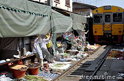 Samut Songkhram, Thailand: Railway Market Editorial Stock Photo