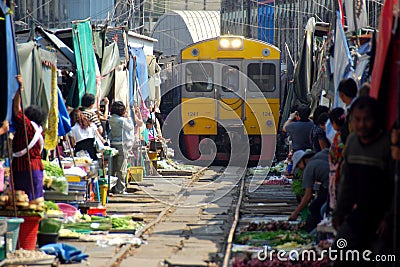 Samut Songkhram, Thailand: Railway Market Editorial Stock Photo