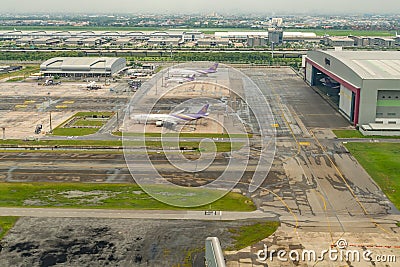 Thai Airways passenger planes park outside the hangar Editorial Stock Photo