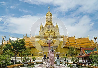 Samutprakarn / Thailand - August 12 2019: beautiful golden temple with Buddha statue at birth Editorial Stock Photo