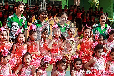 SAMUTSAKORN, THAILAND-December, 26, 2019: The groups of smile child Drum Mayer students parades Editorial Stock Photo