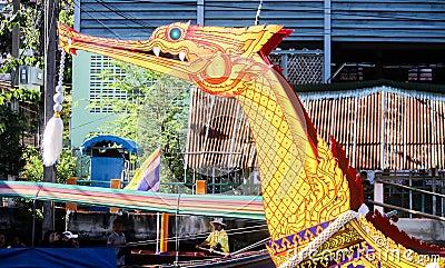 SAMUTSAKORN, THAILAND - JULY 16 2019, reproduc Royal Barge Suphannahong at Katumban in Samutsakorn, Thailand Editorial Stock Photo