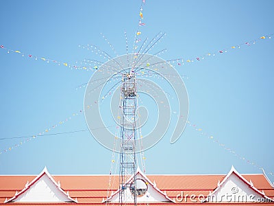Samutsakorn , Thailand - March 3 , 2018 : Light bulbs on the sky at the temple Editorial Stock Photo