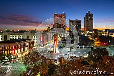 San Antonio city skyline at twilight, Texas, USA Editorial Stock Photo