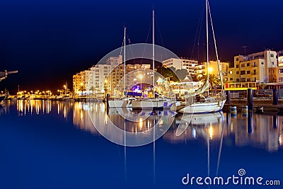 San Antonio de Portmany night port in Ibiza Stock Photo