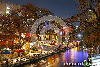 San Antonio River Walk at night, Texas, USA Editorial Stock Photo