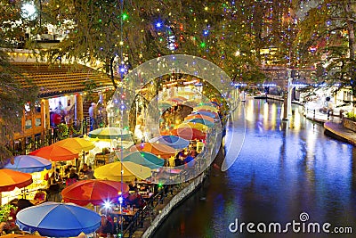 San Antonio Riverwalk at night Stock Photo