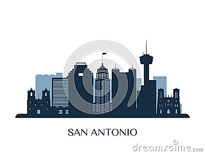 San Antonio skyline, monochrome silhouette. Vector Illustration
