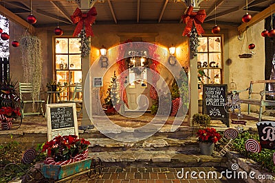 SAN ANTONIO, TEXAS - NOVEMBER 27, 2017 - small boutique entrance decorated for Christmas, located in La Villita, an art community Editorial Stock Photo