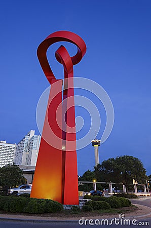 San Antonio Torch of Friendship at dusk Editorial Stock Photo