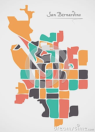 San Bernardino California Map with neighborhoods and modern round shapes Vector Illustration