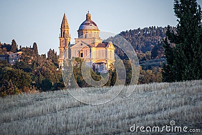 San Biagio church at sunset outside Montepulciano, Tuscany Stock Photo