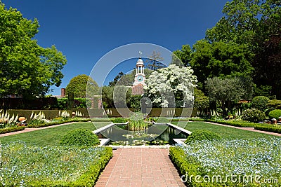 San Carlos, California, USA - May 05, 2019: A pond in Filoli estate garden on sunny day with blue sky Editorial Stock Photo