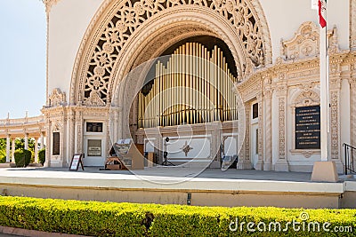 San Diego Balboa park, CA. The open-air Spreckels Organ Editorial Stock Photo