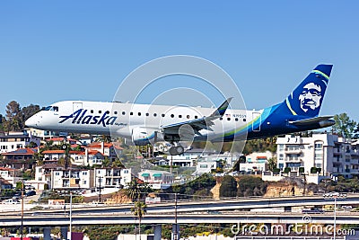 Alaska Airlines Skywest Embraer ERJ 175 airplane San Diego airport Editorial Stock Photo