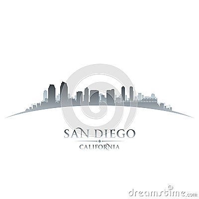San Diego California city skyline silhouette white background Vector Illustration
