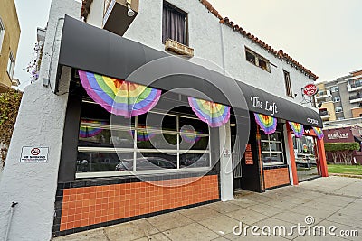 SAN DIEGO, CALIFORNIA - JULY 13, 2017: local business are supporting and getting ready for the annual LGBT Pride Festival Editorial Stock Photo