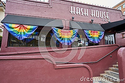 SAN DIEGO, CALIFORNIA - JULY 13, 2017: local business are supporting and getting ready for the annual LGBT Pride Festival Editorial Stock Photo