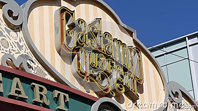 SAN DIEGO, CALIFORNIA USA - 13 FEB 2020: Gaslamp Quarter historic entrance arch sign. Retro signboard on 5th ave. Iconic vintage Editorial Stock Photo
