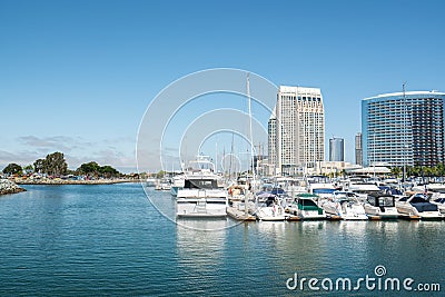 San Diego Marina Harbor. Luxury Yachts in Embarcadero Marina Park Editorial Stock Photo