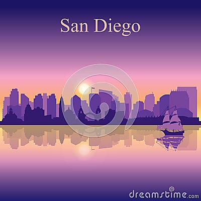 San Diego silhouette on sunset background Vector Illustration