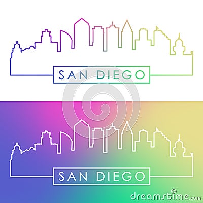 San Diego skyline. Colorful linear style Vector Illustration