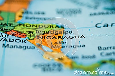 Map with selective focus on Nicaragua Stock Photo