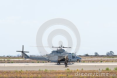 Marines helicopter Bell UH-1Y Venom Super Huey during the Miramar Air Show Editorial Stock Photo