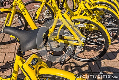 San Donato Milanese, Italy - November 15th, 2017: Ofo is a Chinese bike-sharing company Editorial Stock Photo