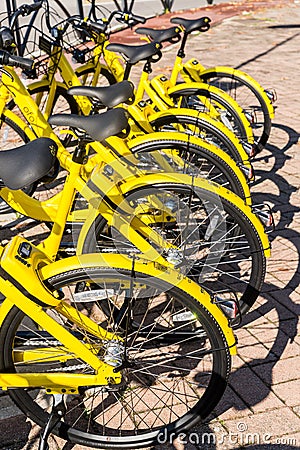 San Donato Milanese, Italy - November 15th, 2017: Ofo is a Chinese bike-sharing company Editorial Stock Photo