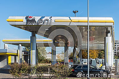 San Donato Milanese, Italy - October 15th, 2017: A retail ENI-AGIP petrol station in San Donato Milanese Editorial Stock Photo