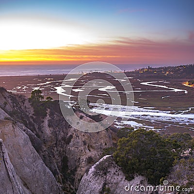 San Elijo Lagoon and Solana beach at sunset Stock Photo