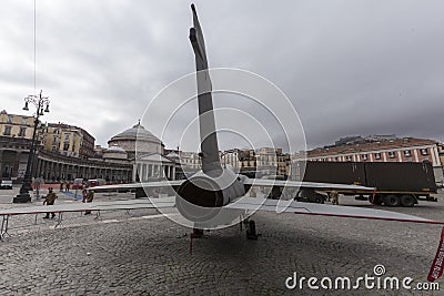 San Francesco Paola in naples with airplane Editorial Stock Photo