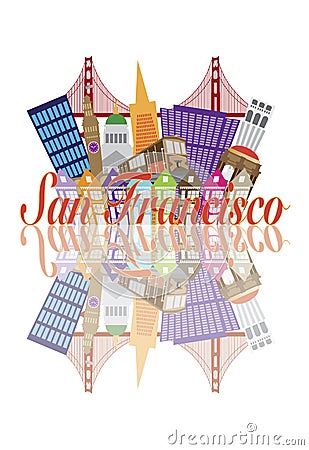 San Francisco Abstract Skyline Golden Gate Bridge Vector Illustration