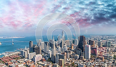 San Francisco aerial skyline from helicopter on a sunny summer d Stock Photo