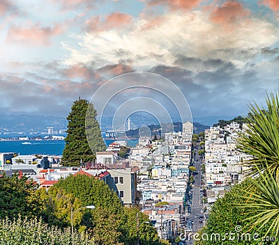 San Francisco aerial skyline from Russian Hill in summer season Stock Photo