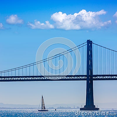 San Francisco Bay bridge sailboat from Pier 7 California Stock Photo