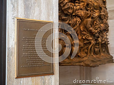 The Wedding Feast at Cana plaque story and mural at Cathedral Of Saint Mary Of The Assumption Editorial Stock Photo