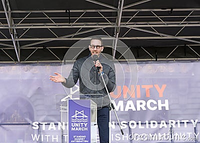 Senator Scott Wiener speaking at a Rally Against Anti-Semitism at Civic Center Editorial Stock Photo