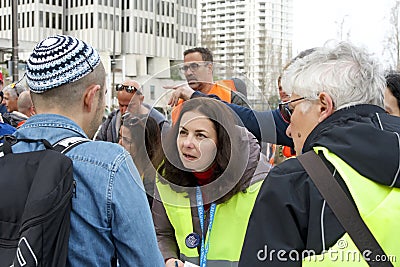 Unidentified organizers preparing for a March Against Anti-Semitism up Market Street to Civic Center Editorial Stock Photo