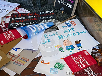 Various discarded signs for the March for Our Lives rally in in Editorial Stock Photo