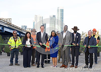 Politicians cutting the ribbon at a Clean California Press Conf in San Francisco, CA Editorial Stock Photo