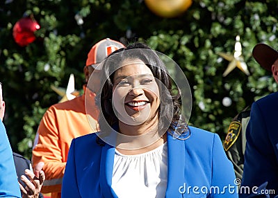 Mayor London Breed at a Press Conf in Union Square discussing the Safe Shopping Initiative Editorial Stock Photo