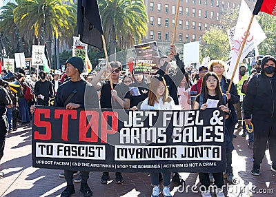 Participants protesting APEC meeting in San Francisco, CA Editorial Stock Photo