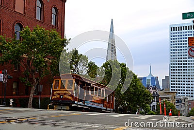 San Francisco Cable Cars on the street in SAN FRANCISCO CALIFORNIA, Editorial Stock Photo