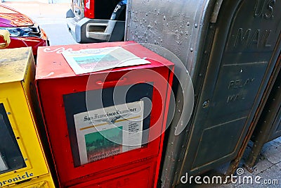 San Francisco, California: San Francisco Examiner newspaper vending box Editorial Stock Photo